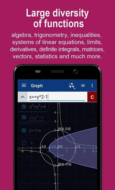 Giao diện Graphing Calculator Math PRO mod hiển thị các tính năng premium