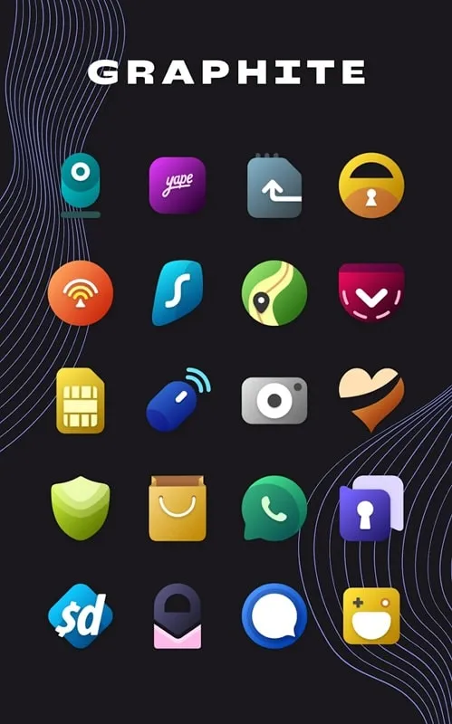 Giao diện Graphite Icon Pack mod hiển thị các tính năng premium