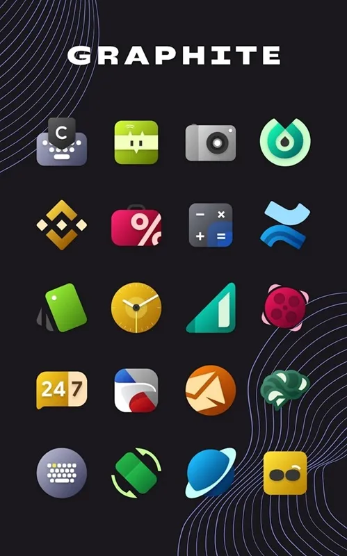 Graphite Icon Pack hiển thị các tùy chọn chủ đề khác nhau để người dùng tùy chỉnh