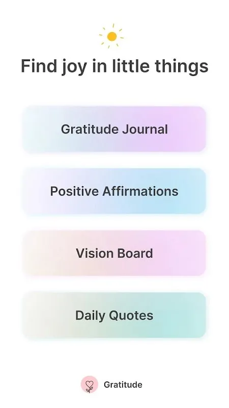 Gratitude Self Care Journal mod interface showing premium features