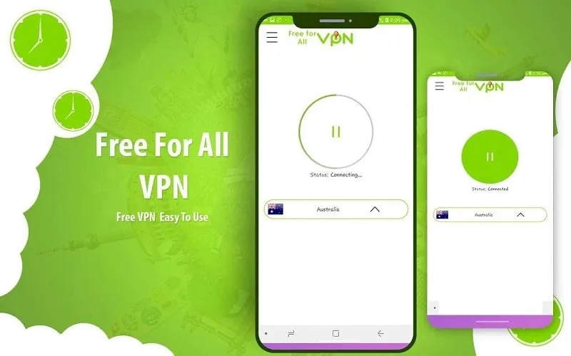 Interfaz de GreenVPN mod mostrando funciones premium