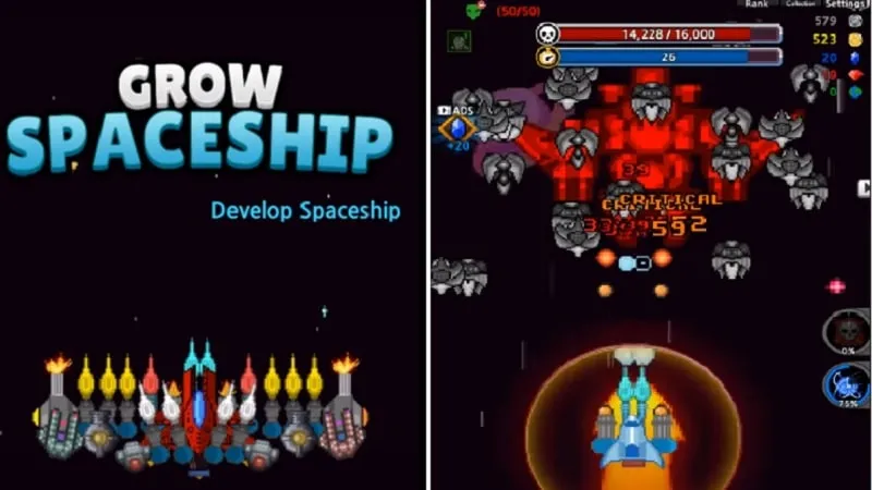 Grow Spaceship VIP main screen displaying gameplay.