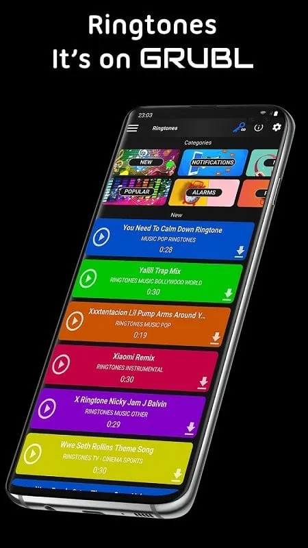 GRUBL showcasing a variety of ringtones