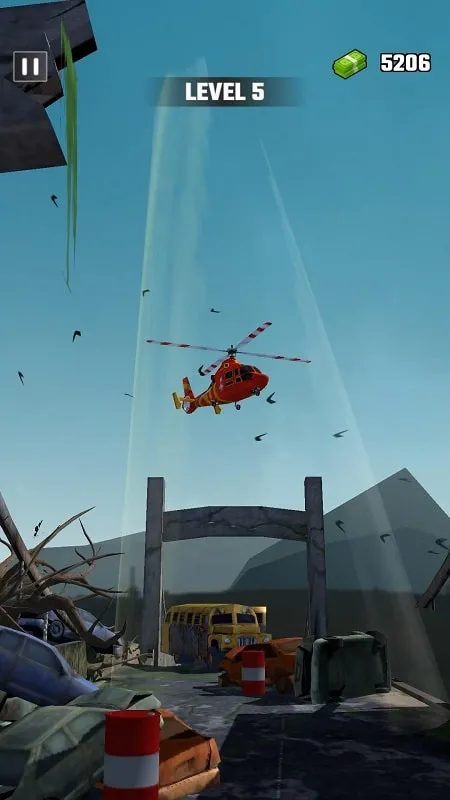 A fully upgraded helicopter transporting survivors in Gun War Z2 apk.