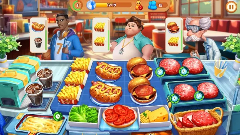 Preparing a burger in Happy Cooking 3.