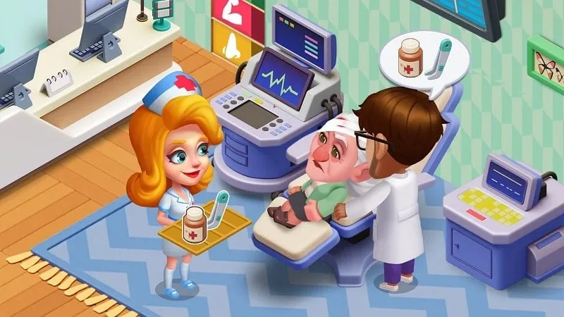 Captura de pantalla de Happy Hospital mostrando un mensaje de error por falta de espacio.