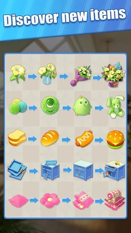 Happy Merge Home gameplay screenshot showing the merging mechanic.