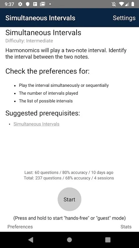 Descripción general de las funciones del mod Harmonomics Ear Training