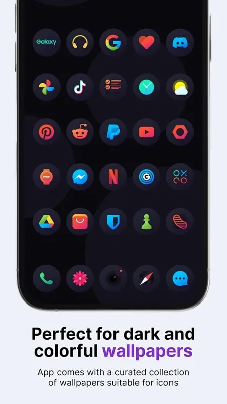 Interface do mod Hera Dark Icon Pack mostrando recursos premium