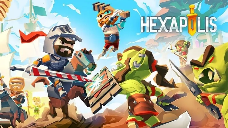 A screenshot displaying the gameplay of Hexapolis on a mobile device.