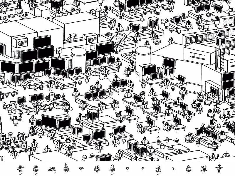 Un jugador usando la función de pistas en Hidden Folks.