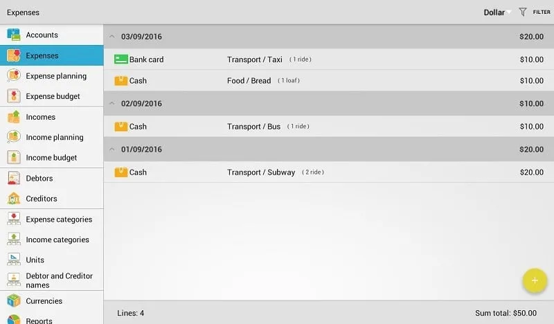 Informações visuais sobre a compatibilidade do Home Bookkeeping Money Manager