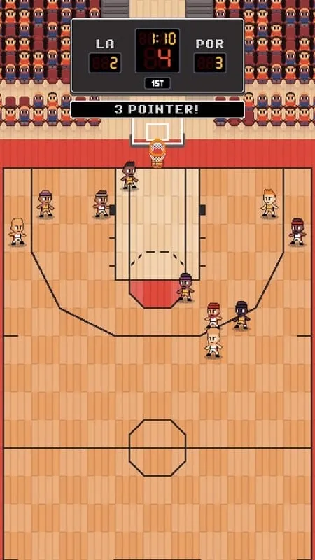 Gameplay scene showing a match in progress in Hoop League Tactics.