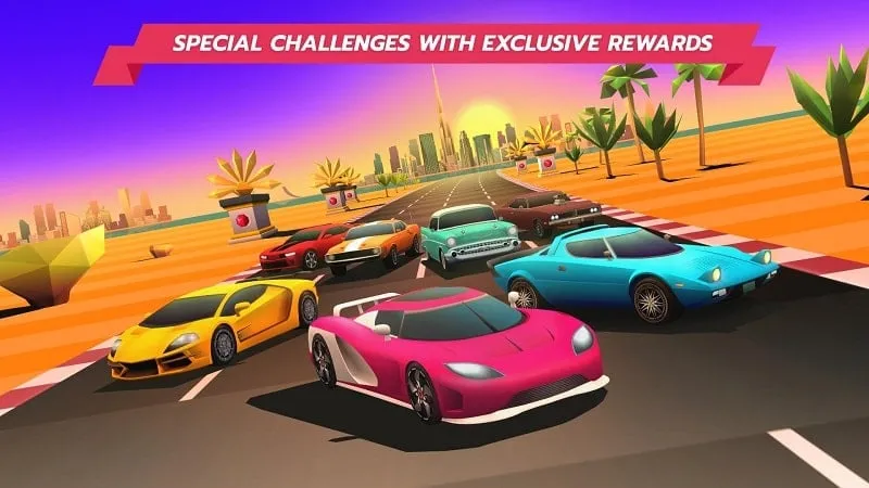 Showcase of unlocked cars and skins in the Horizon Chase mod.