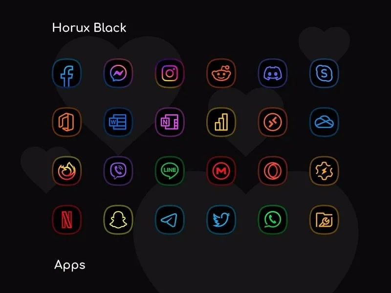 Horux Black trưng bày nhiều kiểu icon khác nhau