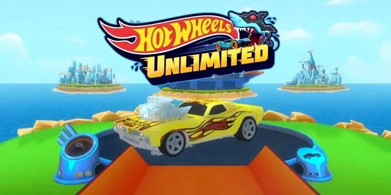 Hot Wheels Unlimited gameplay screenshot showcasing a variety of cars and a custom-built track.