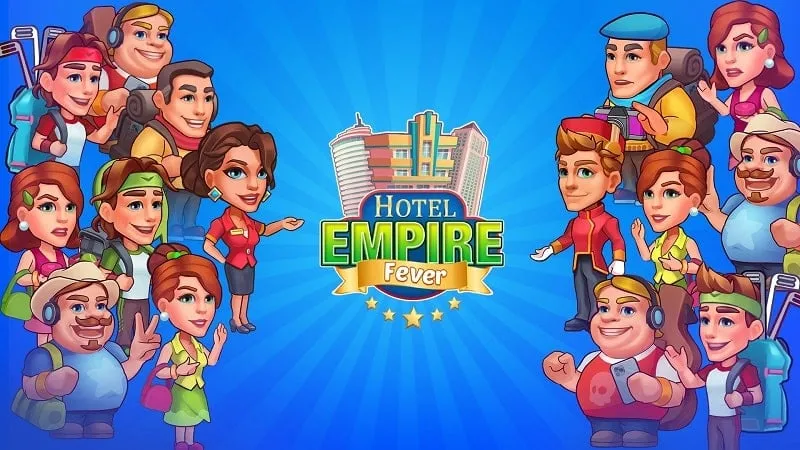 Welcome Screen of Hotel Empire Fever depicting a hotel lobby with staff and guests.