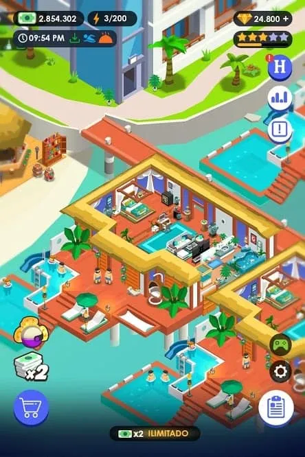 Tangkapan layar yang menampilkan uang tak terbatas di Hotel Empire Tycoon.