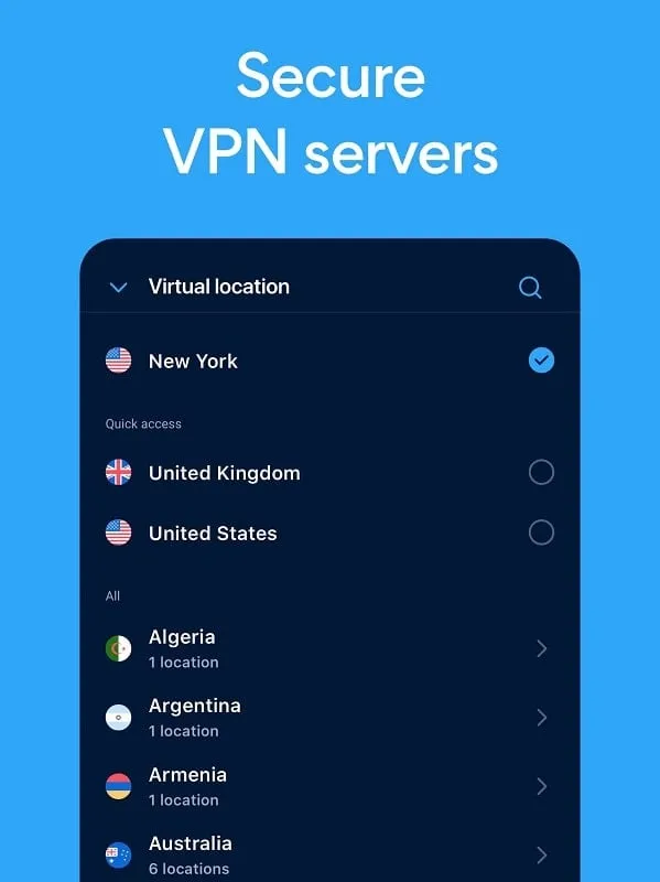 Interface do Hotspot Shield Mod mostrando recursos premium