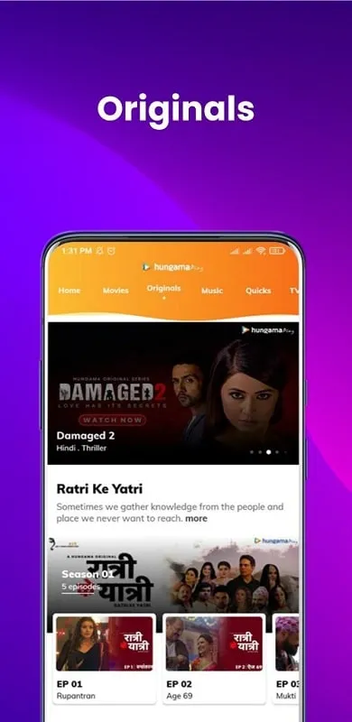 Hungama Play interface showcasing diverse content categories