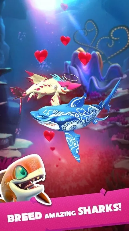 Hình ảnh gameplay Hungry Shark Heroes với san hô rực rỡ.