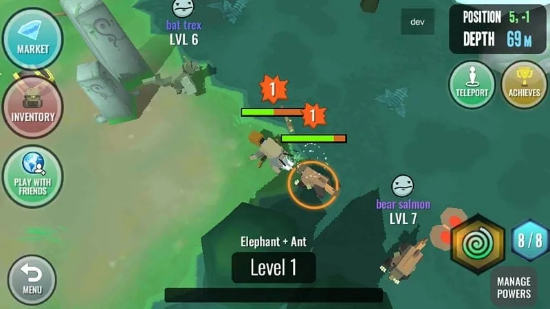 Hybrid Animals gameplay screenshot showcasing combat with a monster.