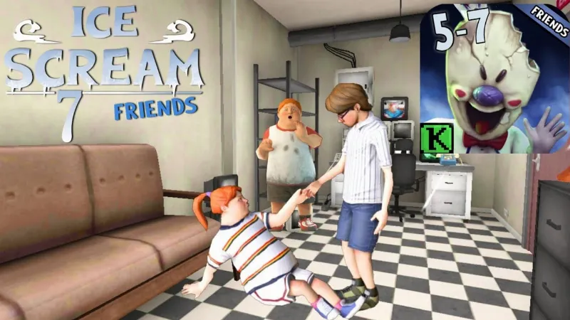 Gambar promosi untuk Ice Scream 7 Friends! menampilkan karakter game.