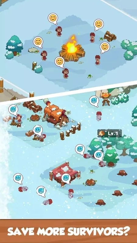 Tangkapan layar antarmuka dalam game yang menunjukkan sumber daya berlimpah di versi mod Icy Village.