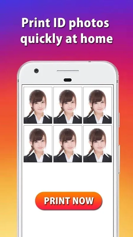 ID Photo mod apk mostrando diferentes tamaños de fotos