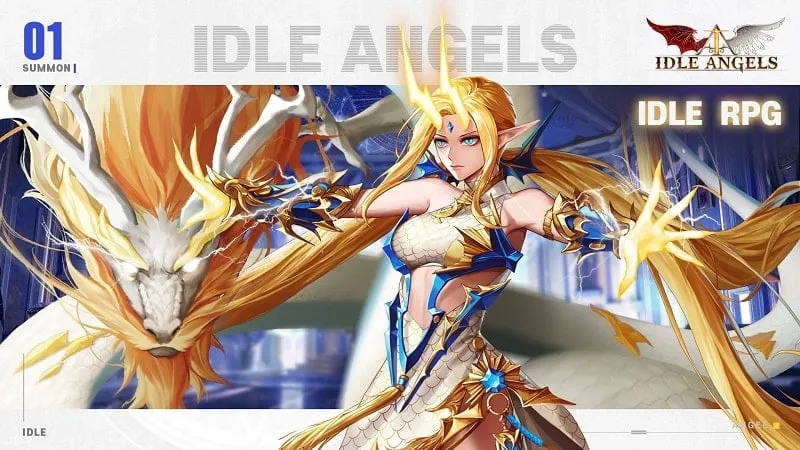 Tela inicial do jogo Idle Angels com o MOD APK.