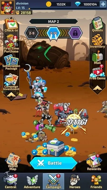 Gameplay screenshot of Idle Arena with mod features