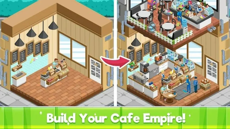 Ảnh chụp màn hình hiển thị màn hình chọn nhân vật trong Idle Cafe Tycoon.