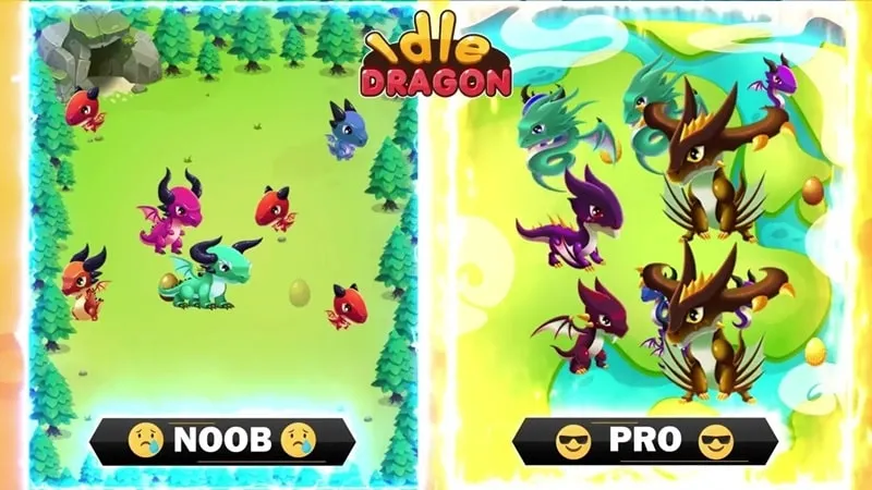 Naga ganas terbang di langit dalam Idle Dragon.