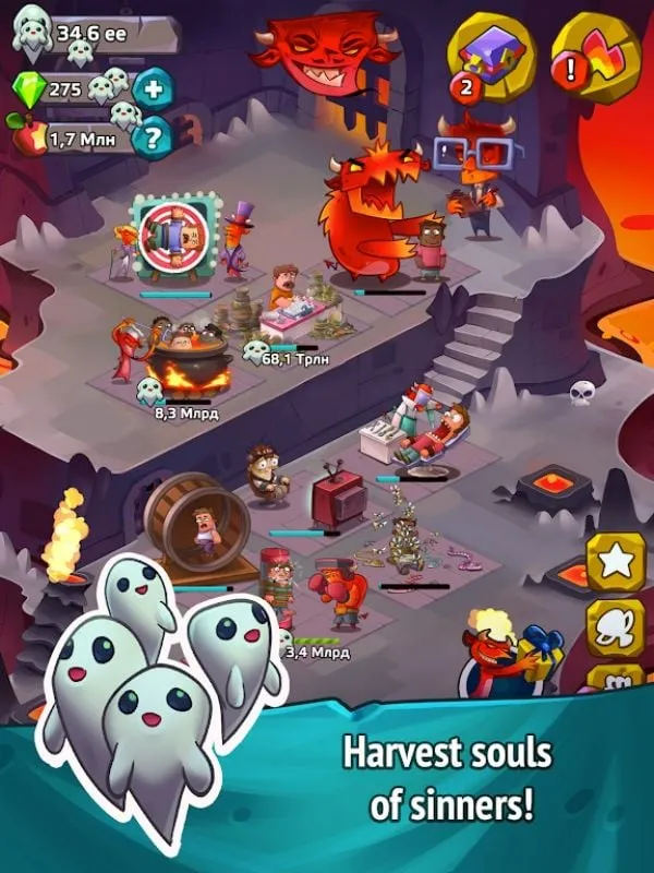 Tampilan antarmuka gameplay di Idle Evil Clicker.