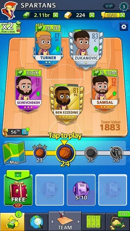 Interface do Idle Five Basketball Tycoon mod