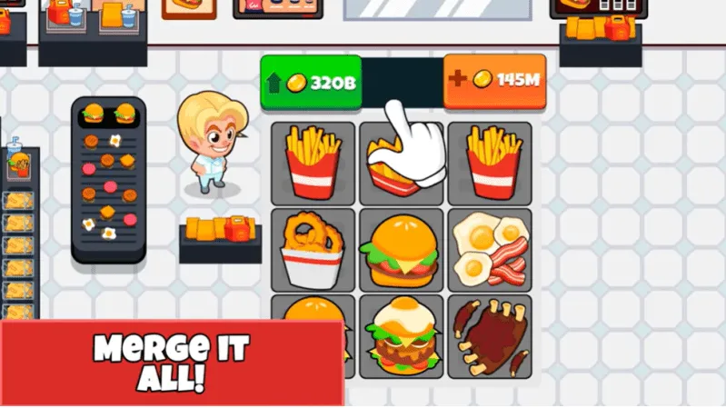 Idle Food Delivery Tycoon in-game screenshot with highlighted mod features.