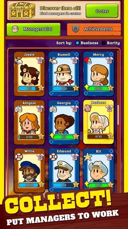 Unlocking Manager Cards for town upgrades.