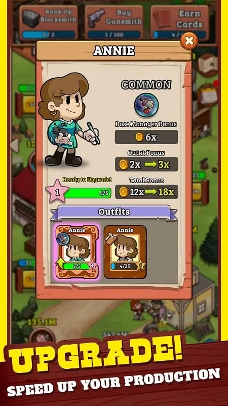 Upgrading buildings with unlimited resources in Idle Frontier MOD APK.
