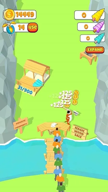 Gameplay of Idle Lumberjack 3D showcasing the use of seeds.