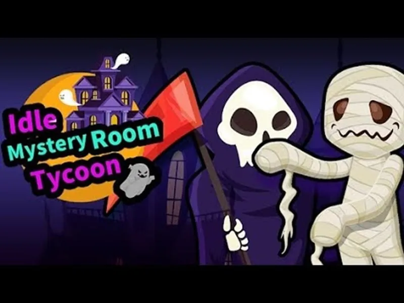 Pantalla principal de Idle Mystery Room Tycoon mostrando varias habitaciones y atracciones.