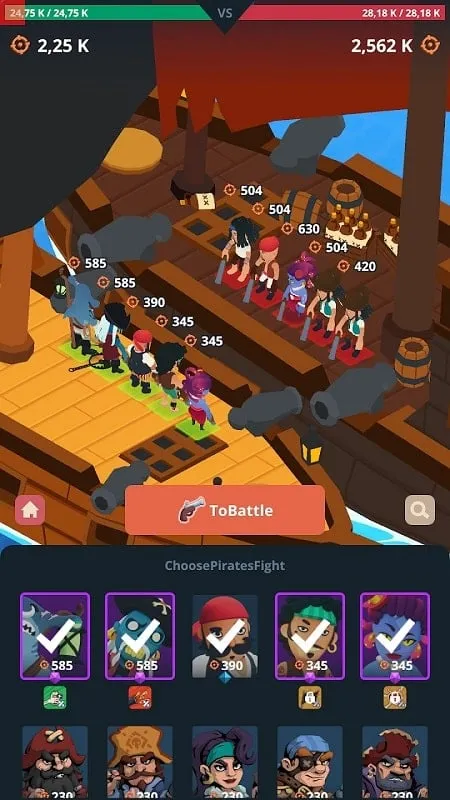 Screenshot showcasing unlimited resources in the Idle Pirates game interface