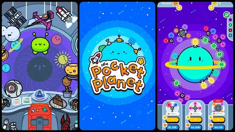 Màn hình chào mừng của Idle Pocket Planet hiển thị hành tinh ban đầu.