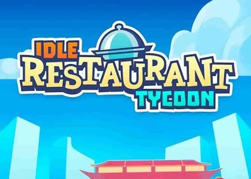 Hình ảnh nhà hàng nhộn nhịp trong Idle Restaurant Tycoon với nhiều quầy thức ăn và khách hàng.