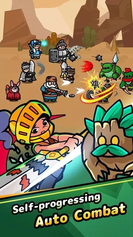 Interfaz del menú de Idle Rumble Heroes MOD APK, mostrando opciones para Modo Dios, multiplicador de daño y multiplicador de defensa.