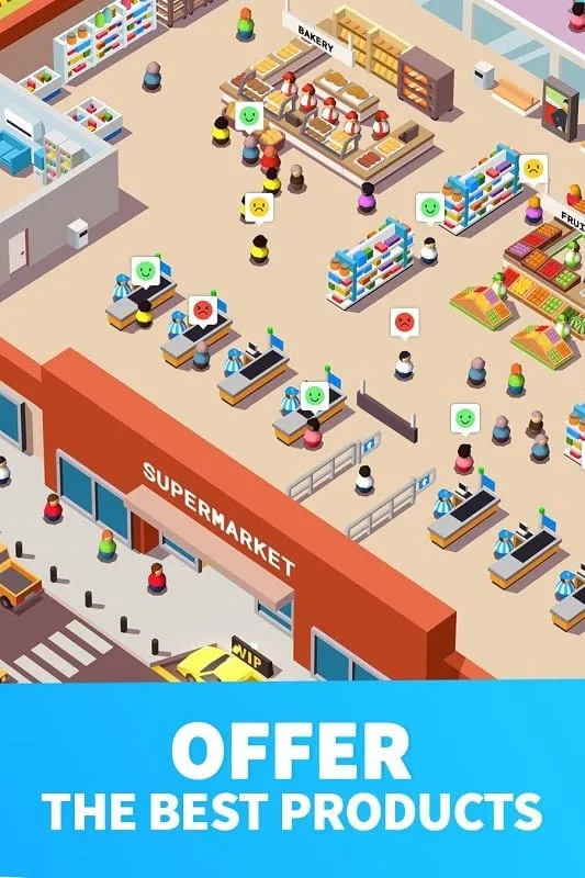 Idle Supermarket Tycoon với cơ sở hạ tầng được nâng cấp.