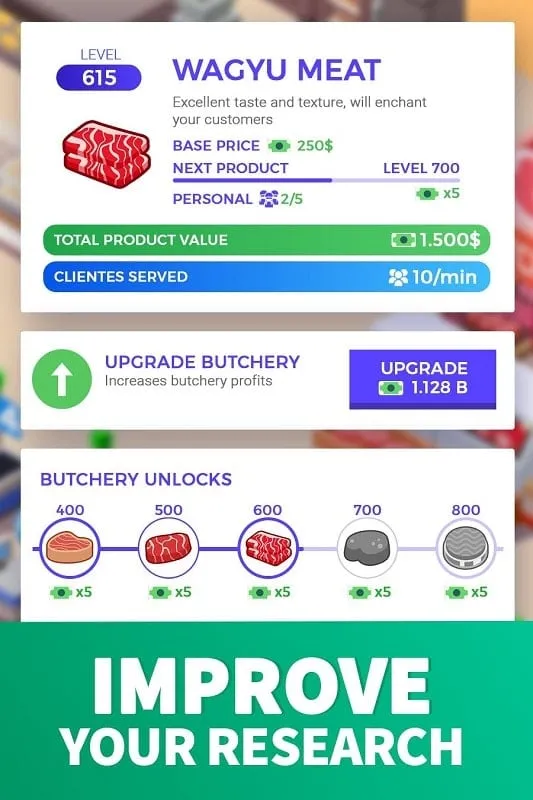 Gameplay Idle Supermarket Tycoon thể hiện tính năng quản lý nhân viên.