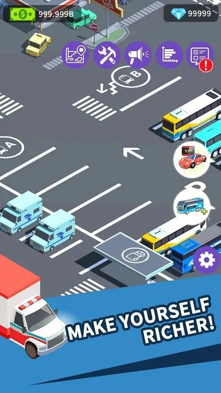 In-game screenshot of Idle Traffic Tycoon showcasing the mod features and interface.