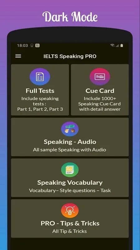 Tampilan fitur IELTS Speaking PRO mod