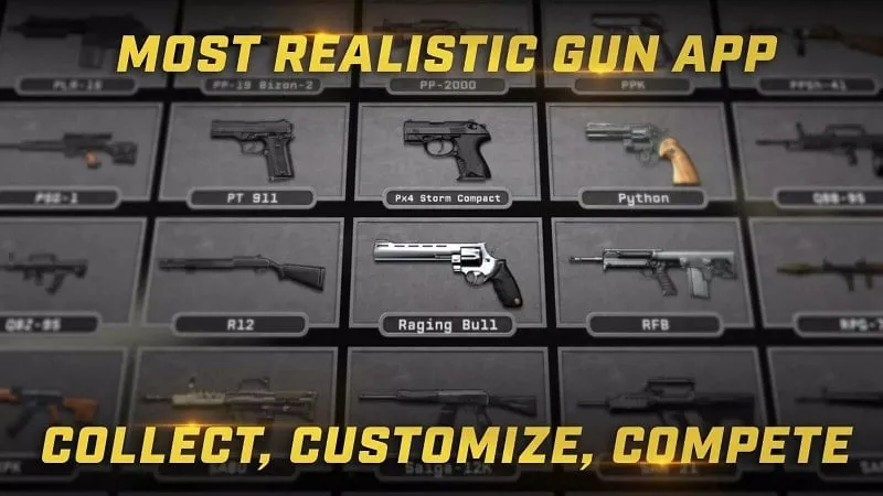 Viewing the extensive weapon collection in iGun Pro 2.