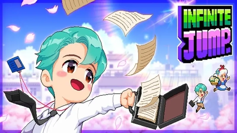 Personaje saltando entre plataformas en Infinite Jump.